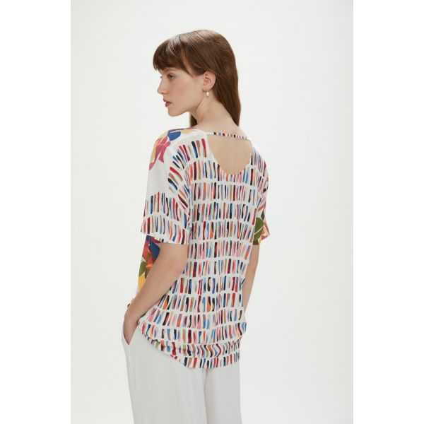Oversized short-sleeve V top with Pop print double use
