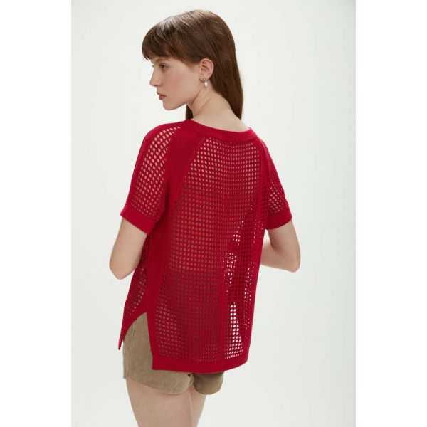 Maglia a mezza manica effetto rete