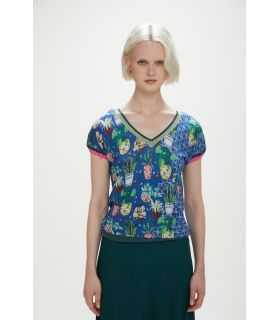 Maglia a manica corta, double use, con motivo fiori double use