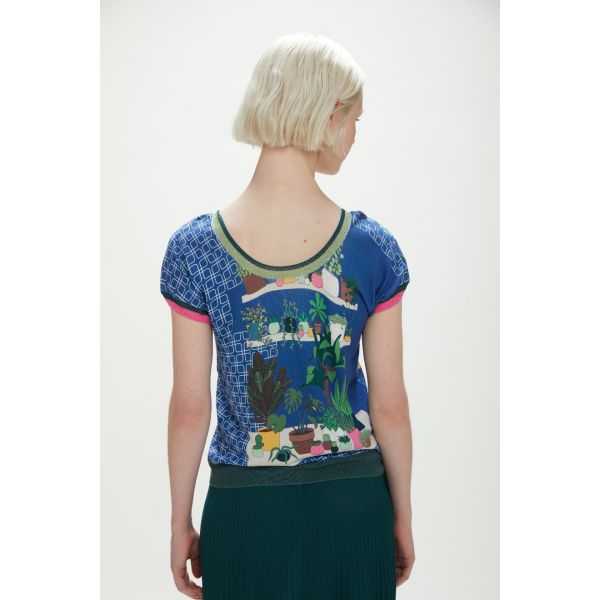 V-neck short-sleeve top with flowers print double use