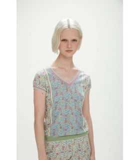 T-Shirt con scollo V e stampa Flowers