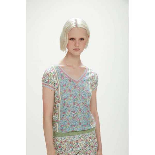 T-Shirt con scollo V e stampa Flowers