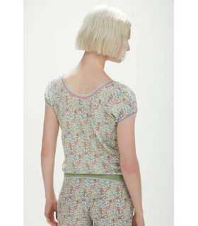 T-Shirt con scollo V e stampa Flowers