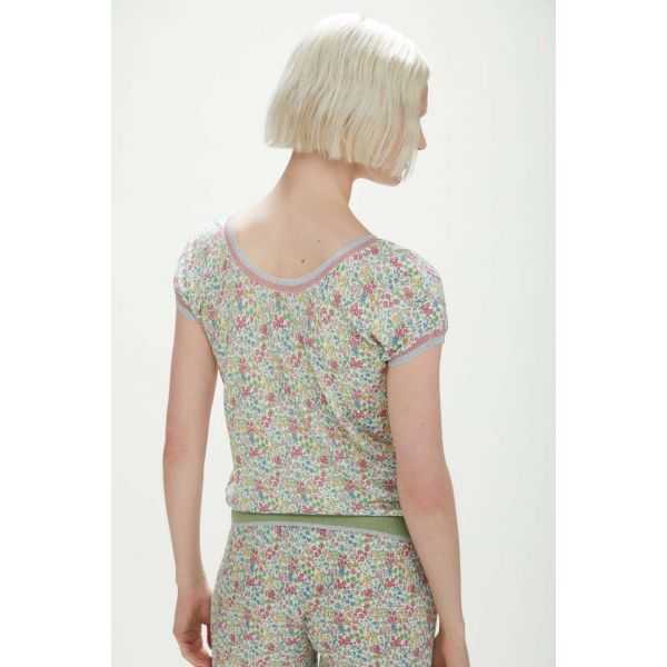 T-Shirt con scollo V e stampa Flowers