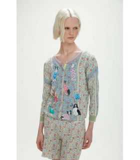 Cardigan with dogs & flowers print