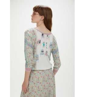 Fine-knit pullover with dogs and flowers print