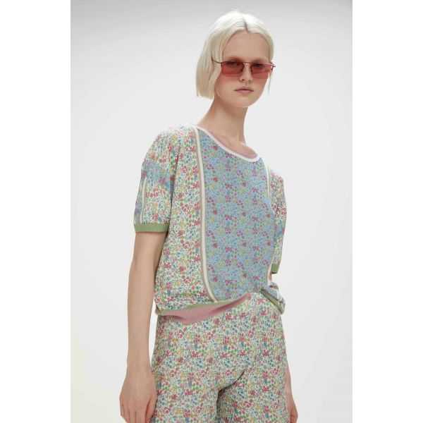 Knitwear t-shirt with flowers print