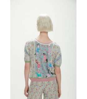 Knitwear t-shirt with dogs & flowers print