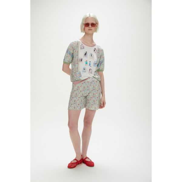 Knitwear t-shirt with dogs & flowers print