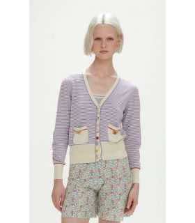 Striped V neck jacket with small buttons