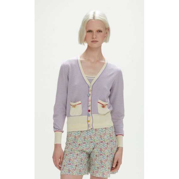 Striped V neck jacket with small buttons