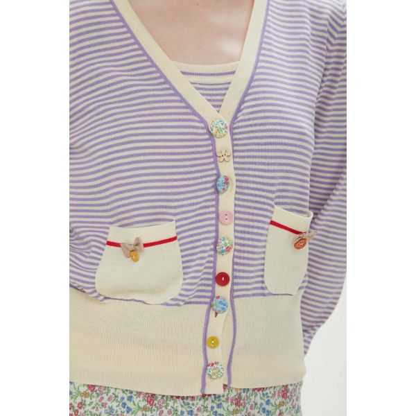 Striped V neck jacket with small buttons