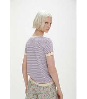 Cotton striped short sleeve top with small buttons