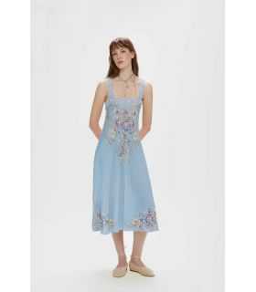 Printed dress with crochet trims