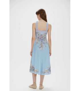 Printed dress with crochet trims
