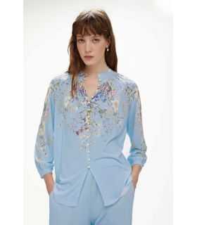 Blusa Manica 3/4 con Bottoni Foderati e Stampa Floreale