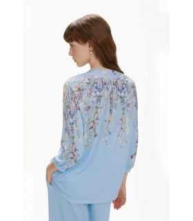 Blusa Manica 3/4 con Bottoni Foderati e Stampa Floreale