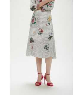 Gonna midi plissettata, con stampa Primavera