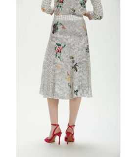 Gonna midi plissettata, con stampa Primavera