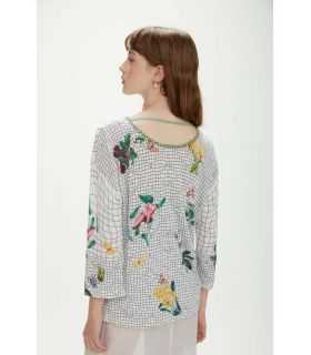 Maglia con scollo a barca, stampa Primavera. Completamente double u