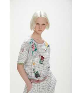Short sleeved short jumper with double use Spring print