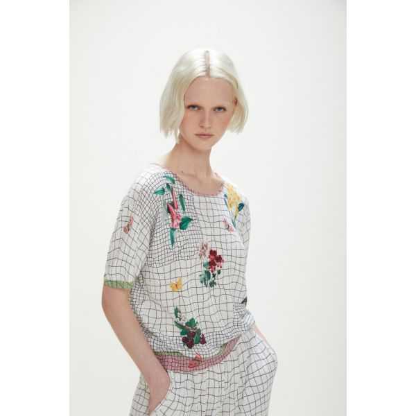 Short sleeved short jumper with double use Spring print