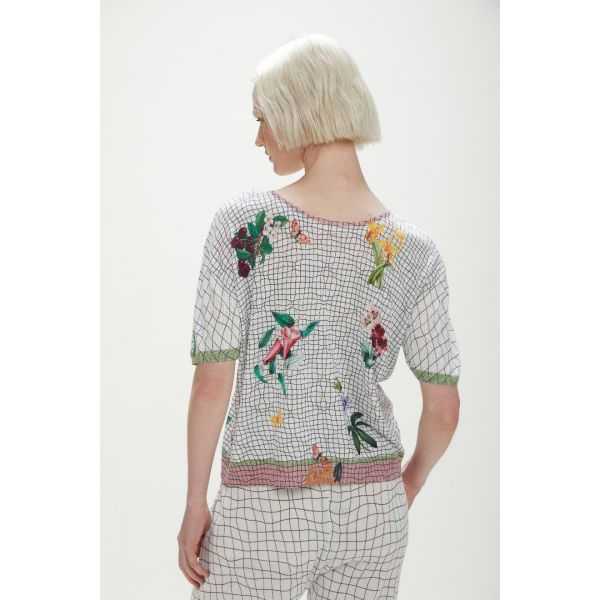 Pull leggero a manica corta, double use, stampa Primavera
