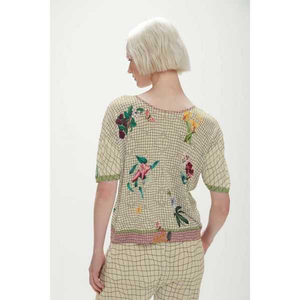 Short sleeved short jumper with double use Spring print