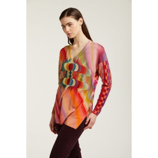 Maglione scollo a V oversise con stampa Chevron