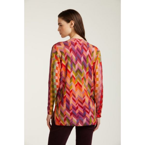 Maglione scollo a V oversise con stampa Chevron