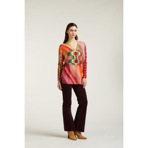 Oversize V neck jumper with Chevron print