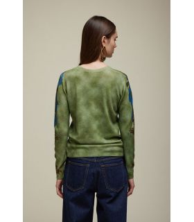 Crewneck knit sweater with Blue flowers pattern