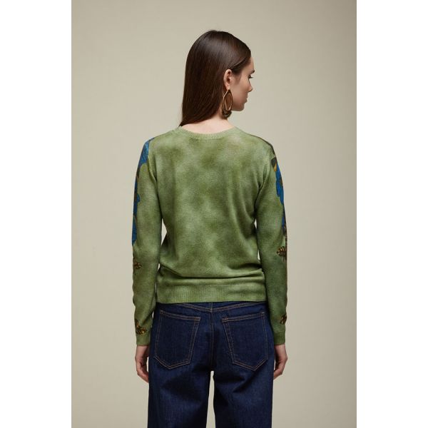 Maglia girocollo Pattern Fiori Blu