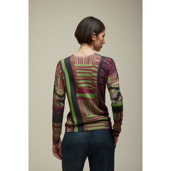 Crewneck pull with Multicolor leaves design