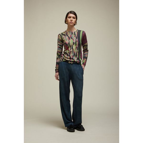 Crewneck pull with Multicolor leaves design