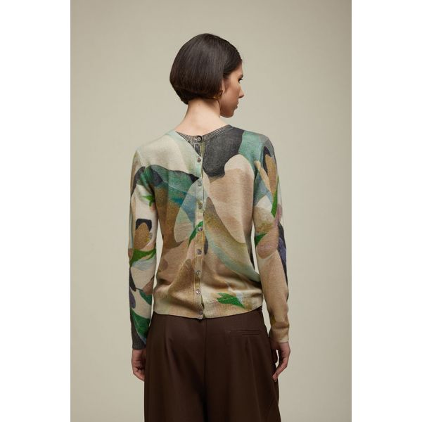 Tricot cardigan with Abstract design double use