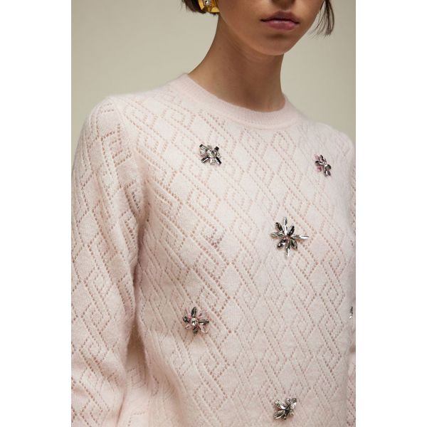 Crewneck Openwork pull with rhinestones applications