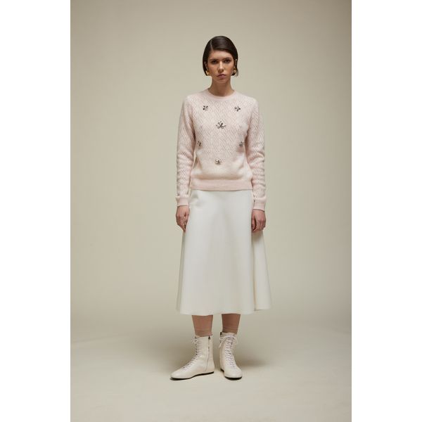 Pull girocollo Traforato con applicazioni di strass