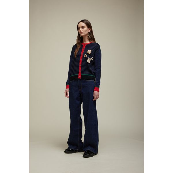 Cardigan Multicolor con Applicazioni Double Use