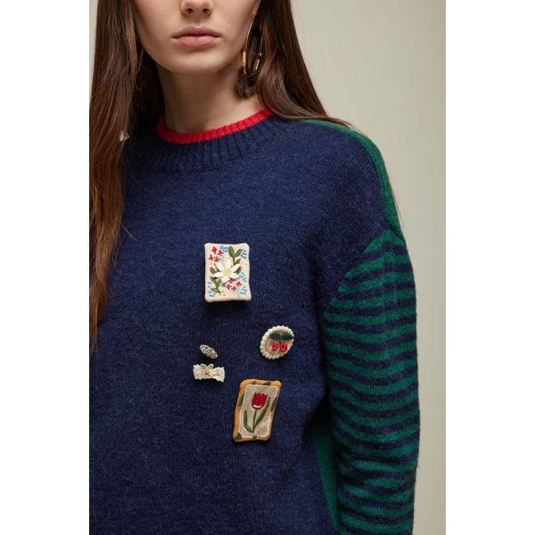 Maglia Lupetto Over Multicolor con applicazioni