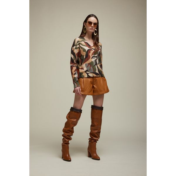 Oversidez V neck Sweater with Camouflage design