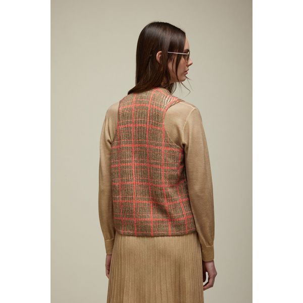 V neck Vest with Glen check print