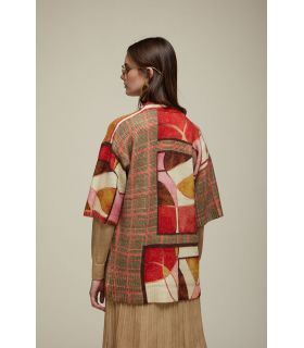 short sleeved cardigan with Glen check pattern