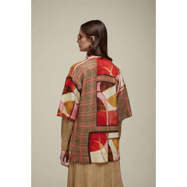 Cardigan manica corta con Pattern Principe Galles