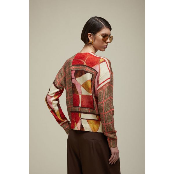 High neck Jacket with Glen check pattern double use