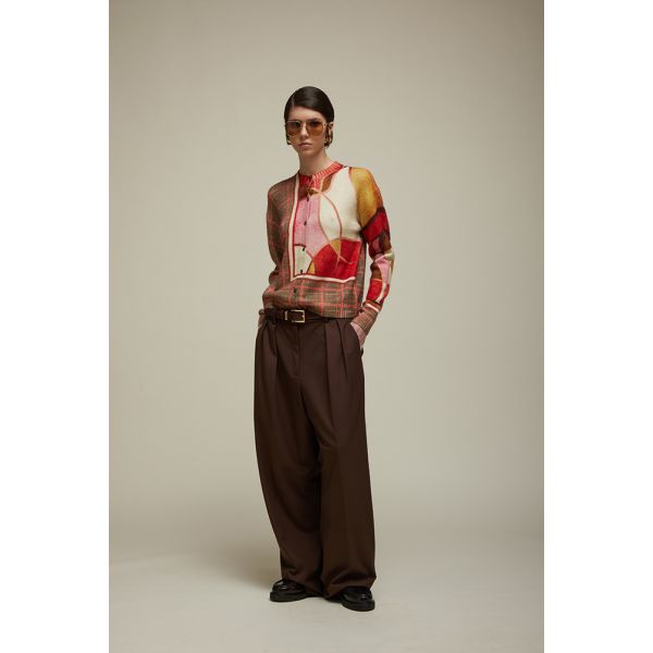 High neck Jacket with Glen check pattern double use