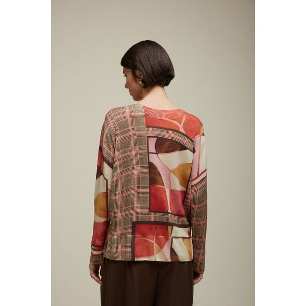 Oversized Crewneck sweater with Glen check print double use