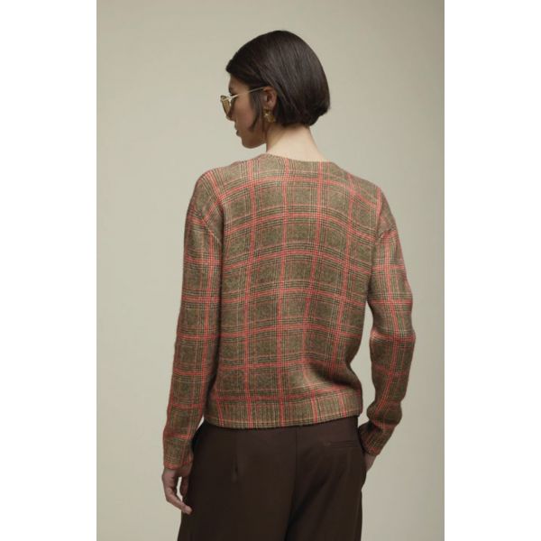 Oversized V neck pull with Glen check pattern