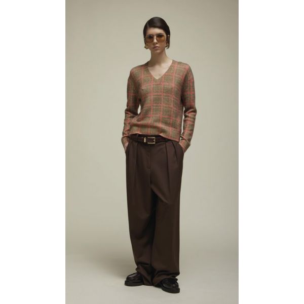 Oversized V neck pull with Glen check pattern