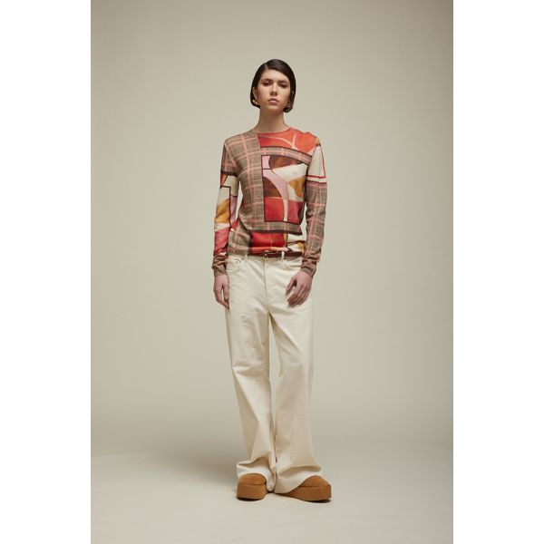 Printed sweater with Glen check Pattern double use